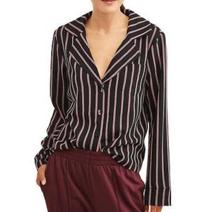 NWT Striped Print Long Sleeve Pajama Top Buttons